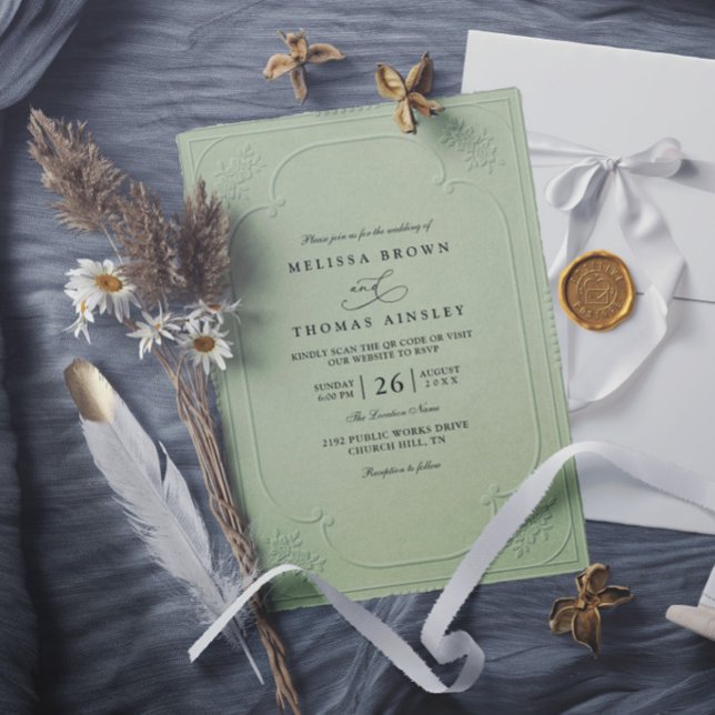 Convite Casamento Moderno com Relevo Ornamentado Elegante  (Criador carregado)