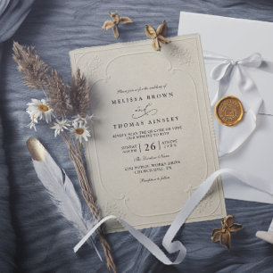 Convite Casamento Moderno com Relevo Ornamentado Elegante