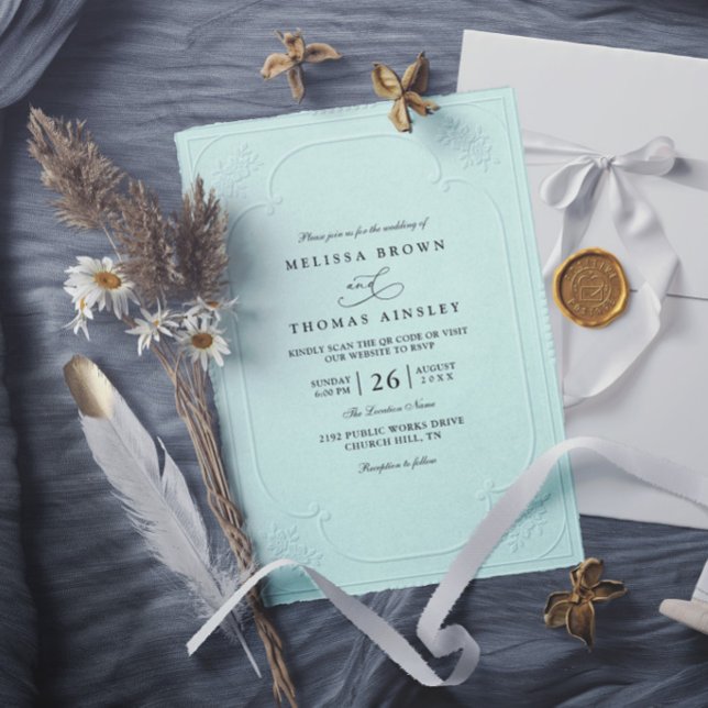 Convite Casamento Moderno com Relevo Ornamentado Elegante  (Criador carregado)