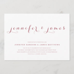 Convite Casamento Moderno com Script Elegante Simples Rosa