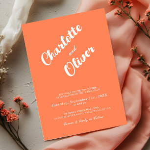 Convite Casamento Moderno Coral Union Script Laranja