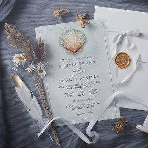 Convite Casamento Moderno Costa Concha Água Código QR