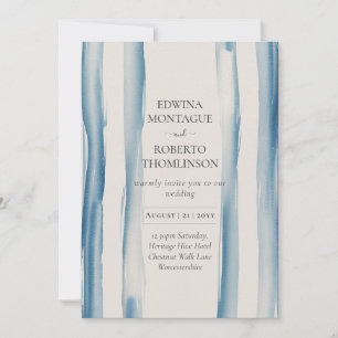 Convite Casamento Moderno Costeiro com Pincelada Azul Heri