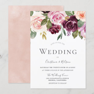 Convite Casamento Moderno da Borgonha Tropical