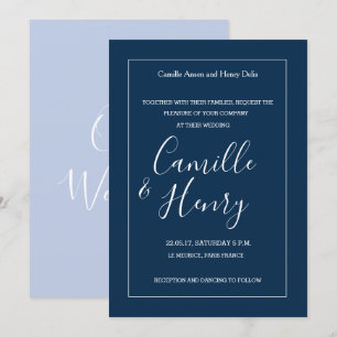 Convite Casamento moderno da lavanda branca azul Elegante
