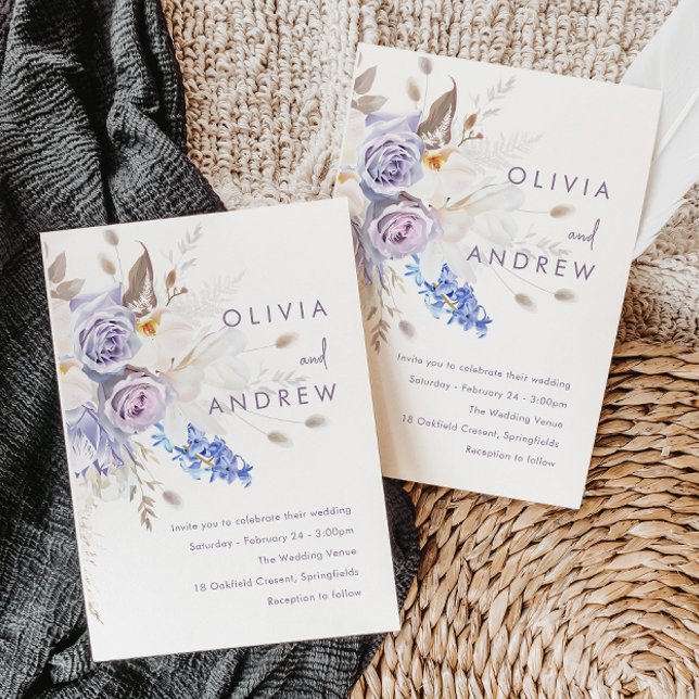 Convite Casamento Moderno da Lavanda Púrpura Pálida (Criador carregado)