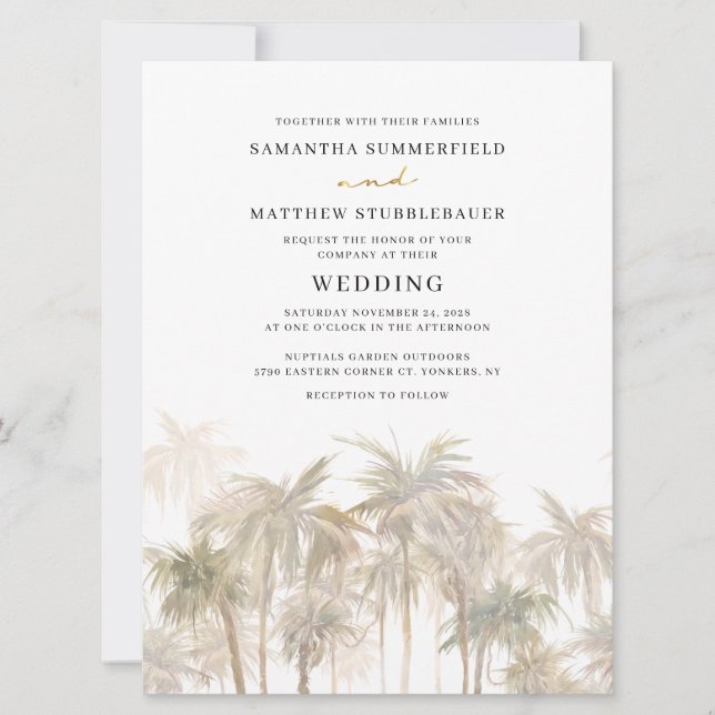 Convite Casamento Moderno das Palm Trees Watercolor (Frente)
