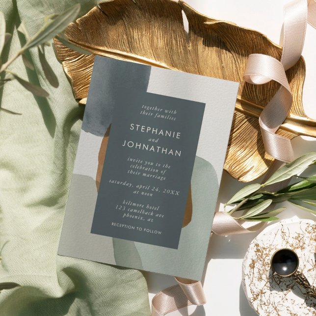 Convite Casamento Moderno de Abstrato Minimalística de Aqu (Modern Abstract Minimalistic Watercolor Wedding Invitation)