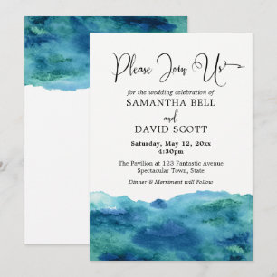 Convite Casamento Moderno de Aqua Watercolor Azul Verde 1b