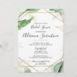 Convite Casamento Moderno de Aquarela Dourada Verde e Faux