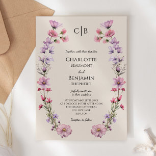 Convite Casamento Moderno de Beige Monograma de Flores Sel