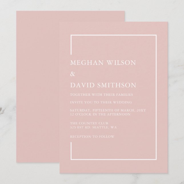 Convite Casamento Moderno de Blush Minimalista Simples (Frente/Verso)
