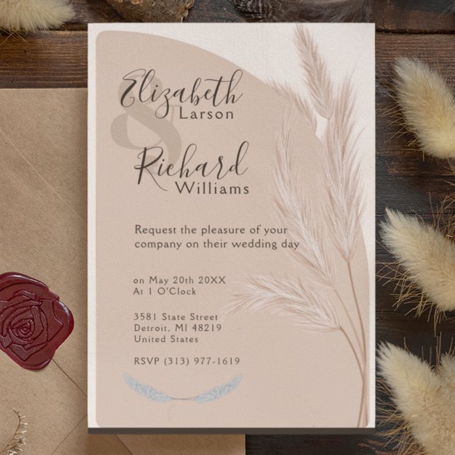 Convite Casamento Moderno de Boho Pampas Grass (Criador carregado)