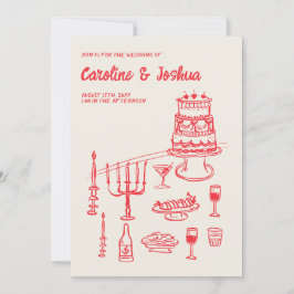 Convite Casamento Moderno De Bolo Vermelho Quirky De Mão R