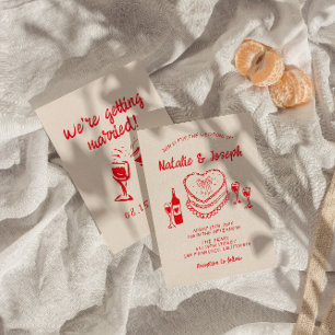 Convite Casamento Moderno De Bolo Vermelho Quirky De Mão R