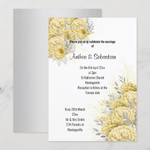CONVITE CASAMENTO MODERNO DE BUQUÊ FLORAL AMARELO ELEGANT