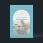 Convite Casamento Moderno de Camila Aqua Arch<br><div class="desc">Convite de casamento moderno com seu monograma junto com seus detalhes sobre sua dentro de foto favorita de um arco sobre um turquesa / aqua / fundo de chá. O modelo inclui uma camada para permitir que o texto apareça sobre a sua imagem e possa ser removido na ferramenta de...</div>