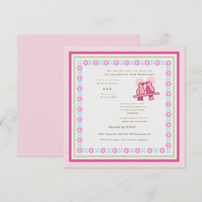 Convite Casamento Moderno de Casal Ilustrado Personalizáve (Frente/Verso)