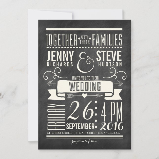 Convite Casamento Moderno de Chalkboard (Frente)