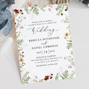 Convite Casamento Moderno de Chic Wildflower
