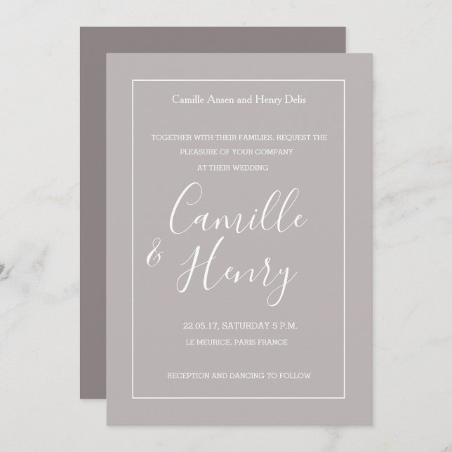 Convite Casamento moderno de cinza lilac tipo elegante (Frente/Verso)