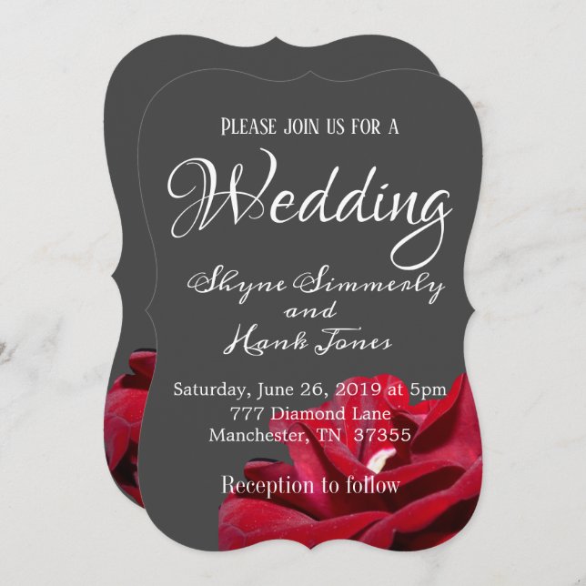 Convite Casamento Moderno de Cinzas Florais de Marsala Bur (Frente/Verso)