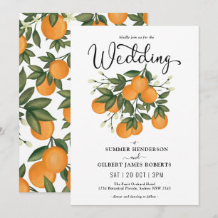 Convite Casamento Moderno de Citrus Botânicos Laranja Ver