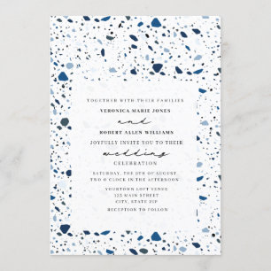 Convite Casamento Moderno de Cobalt Stone Terrazzo