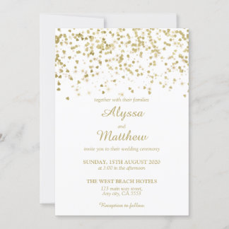 Convite Casamento Moderno de Confetti, Dourado Faux Glitte