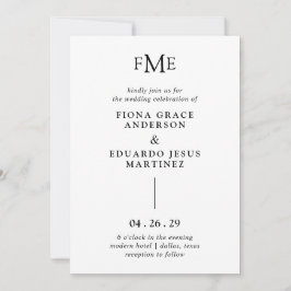 Convite Casamento Moderno de Fiona Black and White Bold Mo