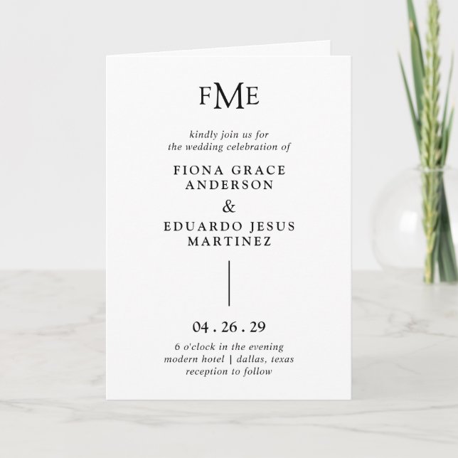 Convite Casamento Moderno de Fiona Black and White Bold Mo (Frente)