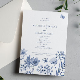 Convite Casamento moderno de flores silvestres e azuis