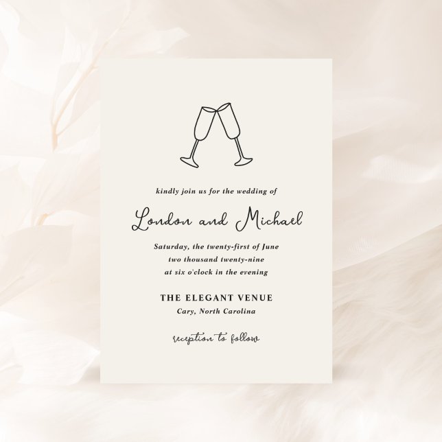 Convite Casamento Moderno de Flutes Desenhados à Mão (Criador carregado)