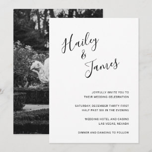 Convite Casamento Moderno de Foto Branca e Preta Elegante