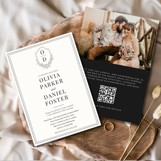 Convite Casamento Moderno de Foto em Preto e Branco do Cód (Criador carregado)