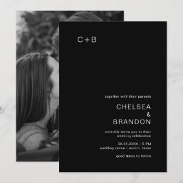 Convite Casamento Moderno de Foto Negra Chelsea