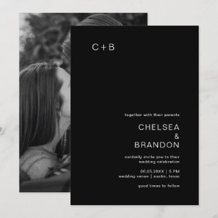 Convite Casamento Moderno de Foto Negra Chelsea
