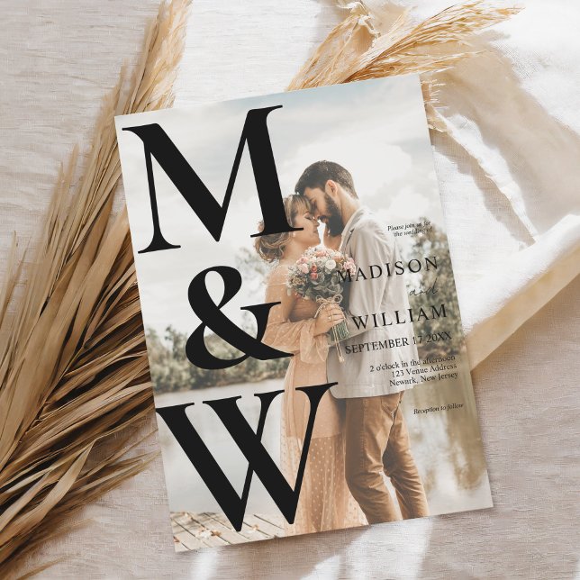 Convite Casamento Moderno de Foto Simples Monograma (Criador carregado)