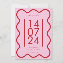 Convite Casamento moderno de fronteira vermelha-ondulada s