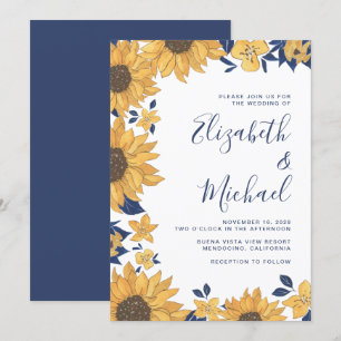 Convite Casamento Moderno de Girassol Floral Watercolor