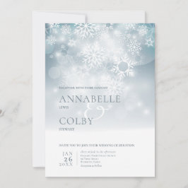 Convite Casamento Moderno de Inverno Azul Empoeirado