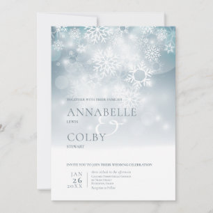 Convite Casamento Moderno de Inverno Azul Empoeirado