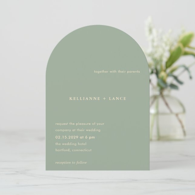 Convite Casamento Moderno de Kellianne Sage Green (Em pé/Frente)