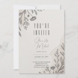 Convite Casamento Moderno de Linha de Arte Floral Mínima H