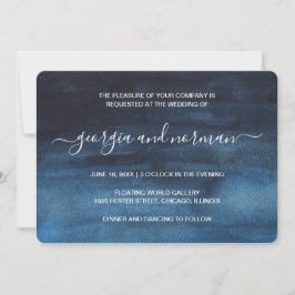 Convite Casamento Moderno de marinho Azul-Aquarela