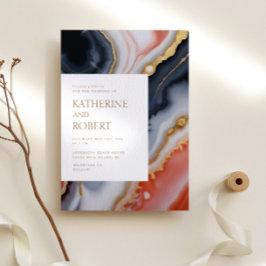 Convite Casamento Moderno De marinho Azul E Agato Laranja