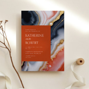 Convite Casamento Moderno De marinho Azul E Agato Laranja