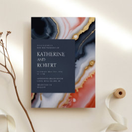 Convite Casamento Moderno De marinho Azul E Agato Laranja