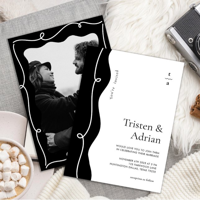 Convite Casamento Moderno de Moldura Branca de Frame Lado  (Criador carregado)
