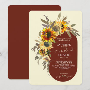Convite Casamento Moderno de Outono com Girassol Amarelo C